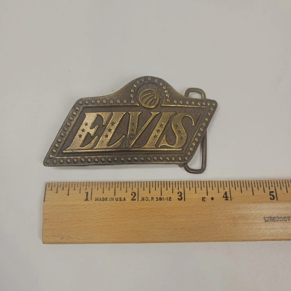 Vintage Brass Elvis Belt Buckle 1970s